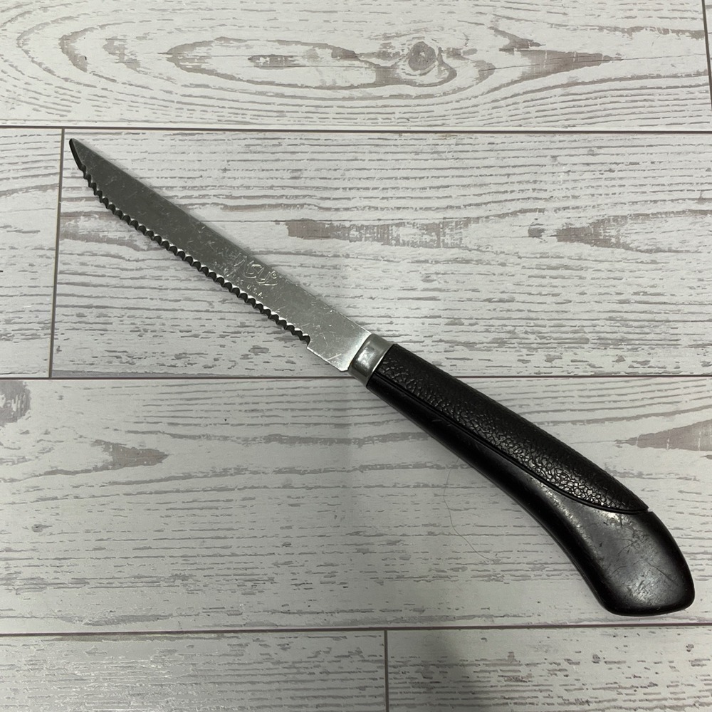 Ginsu Serrated Utility Knife Stainless Steel Black Handle Made in USA 8 Inch